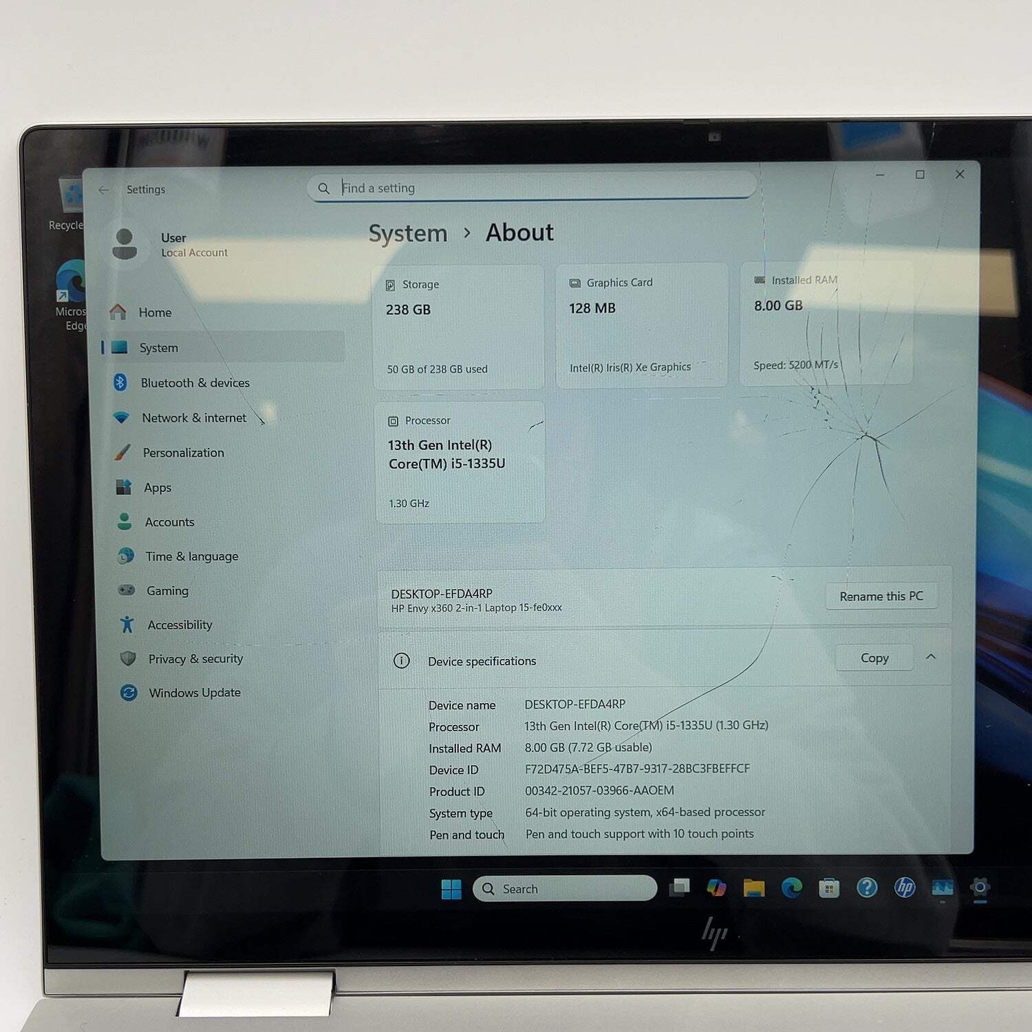Broken HP Envy x360 15-FE0013DX 15.6″ i5-1335U 1.3GHz 8GB RAM 256GB SSD READ