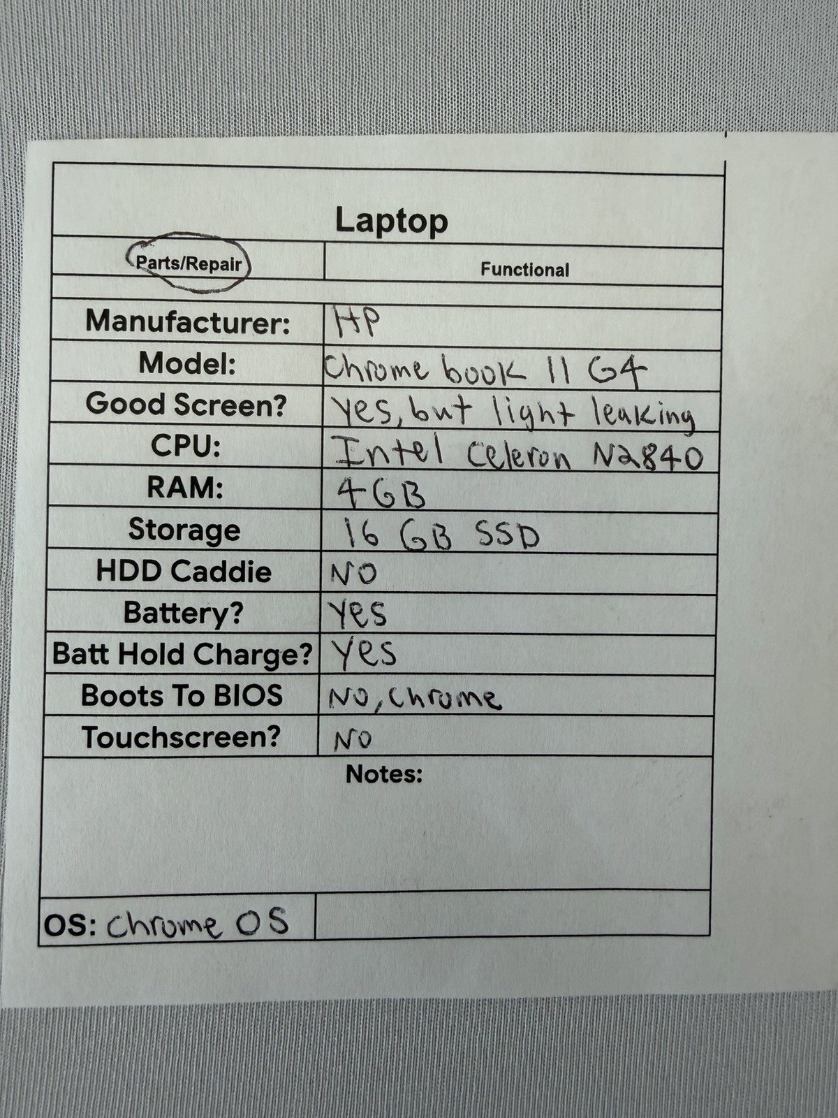 HP Chromebook 11 G4 Laptop – Light Leaking in Screen-Read Des
