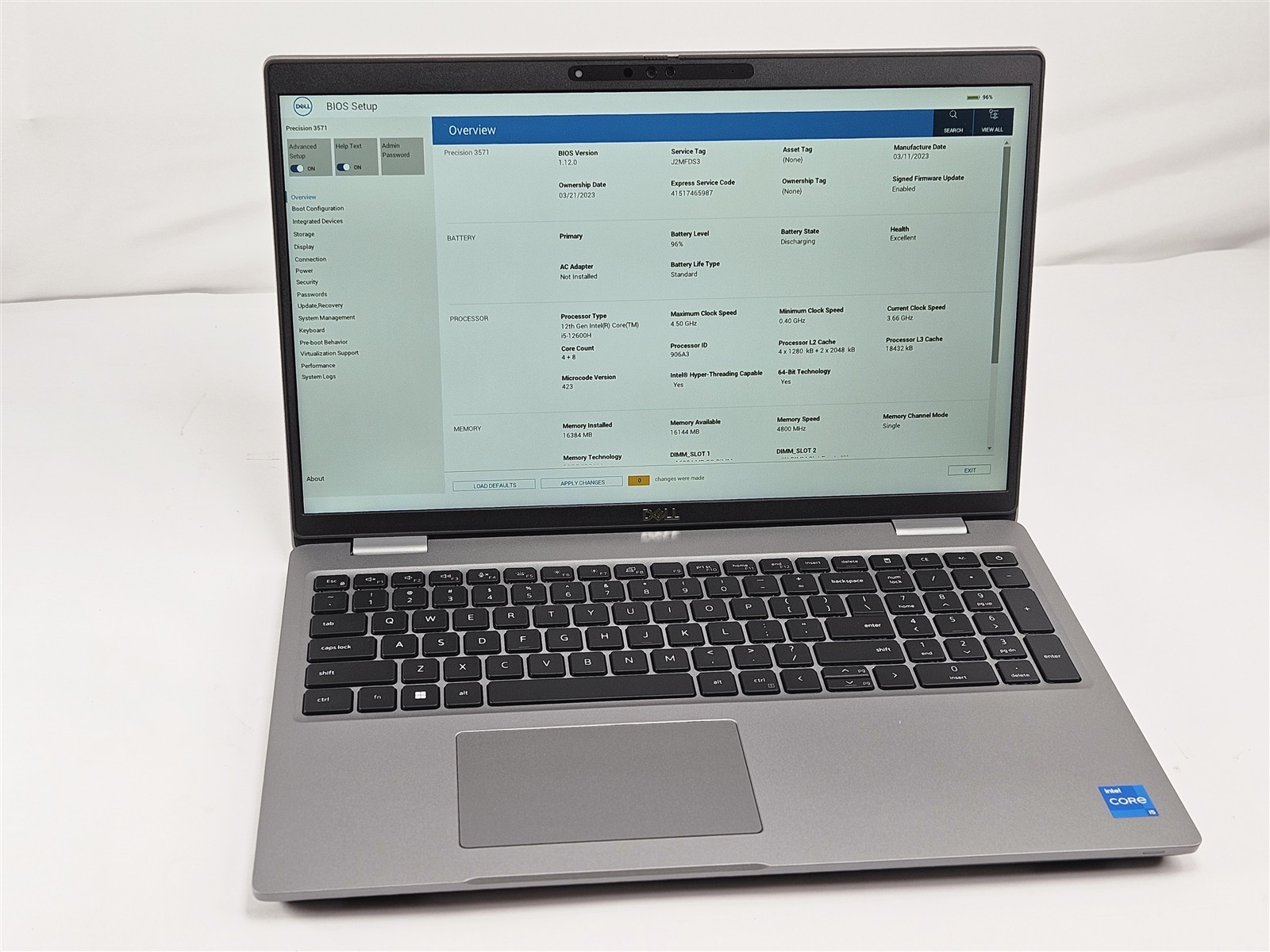Dell 3571 Precision i5-12600H 15.6″ 16GB 256GB SSD Touchscreen Backlit KB