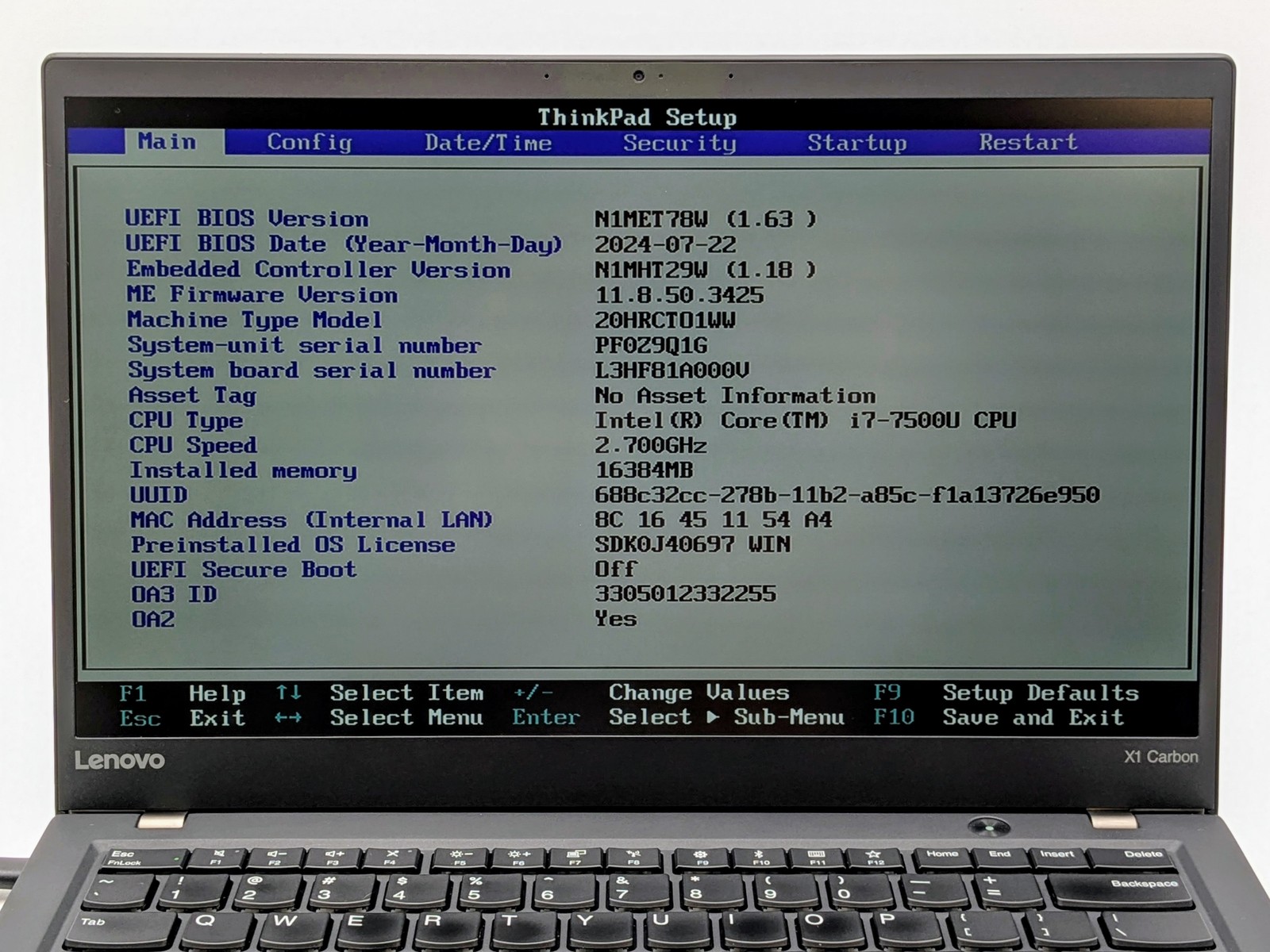 Lenovo ThinkPad X1 Carbon 5th Gen 14″ FHD I7-7500U 256GB SSD 16GB W10P *READ*