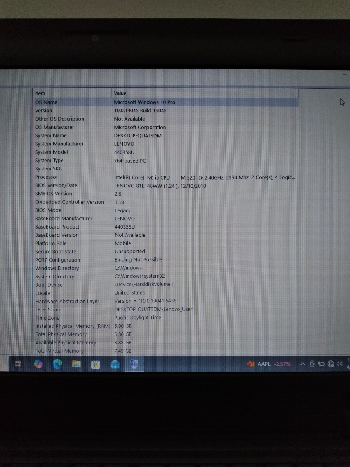 Lenovo ThinkPad L412 14in Intel M520 @ 2.4GHz 6GB RAM 160GB HDD Win 10 Pro