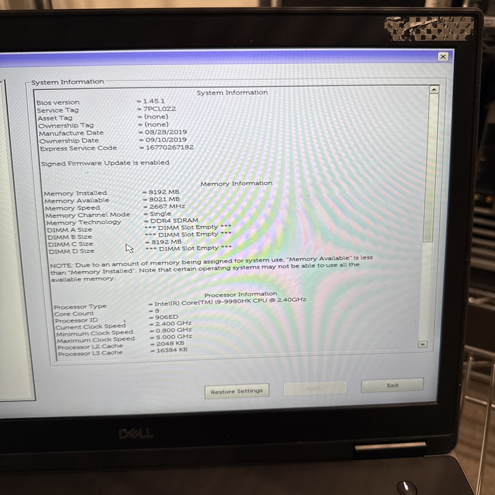 Dell Precision 7740 17.3″ 2.40GHz i9-9980HK 8GB NO SSD Workstation Laptop