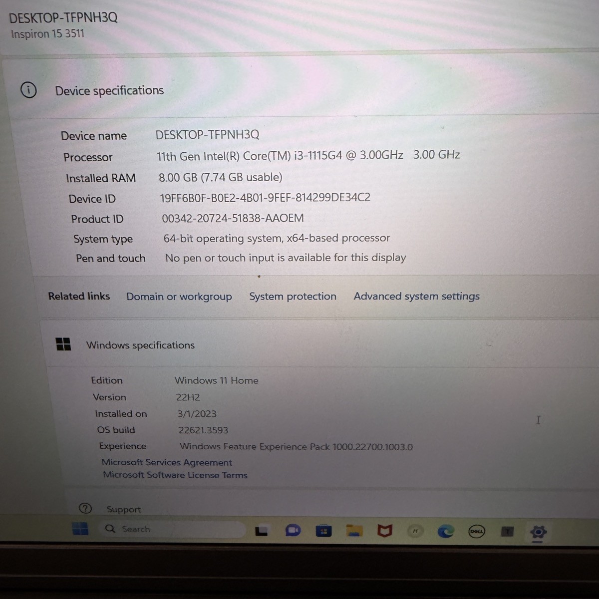 Dell Inspiron 15 3511 i3-1115G4 8GB RAM 256GB NVMe WIN11 Home (CP1022591)