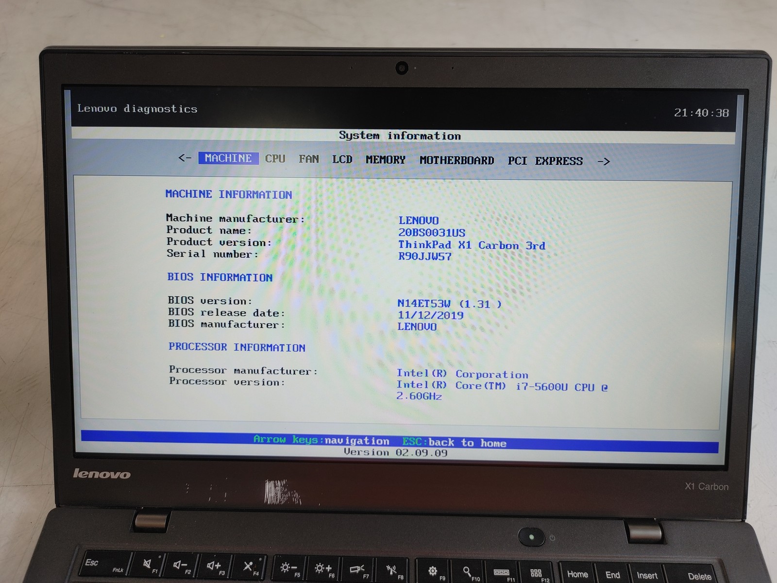 Lenovo ThinkPad X1 Carbon Core i7-5600U 2.60 GHz 8 GB DDR3 No HDD