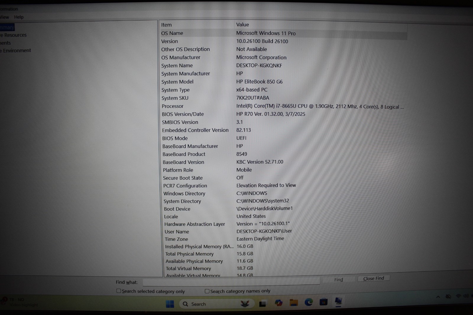 HP Elitebook 850 G6 I7-8665U 512SSD NVME 16GB DDR4 Win11Pro*See Descrip