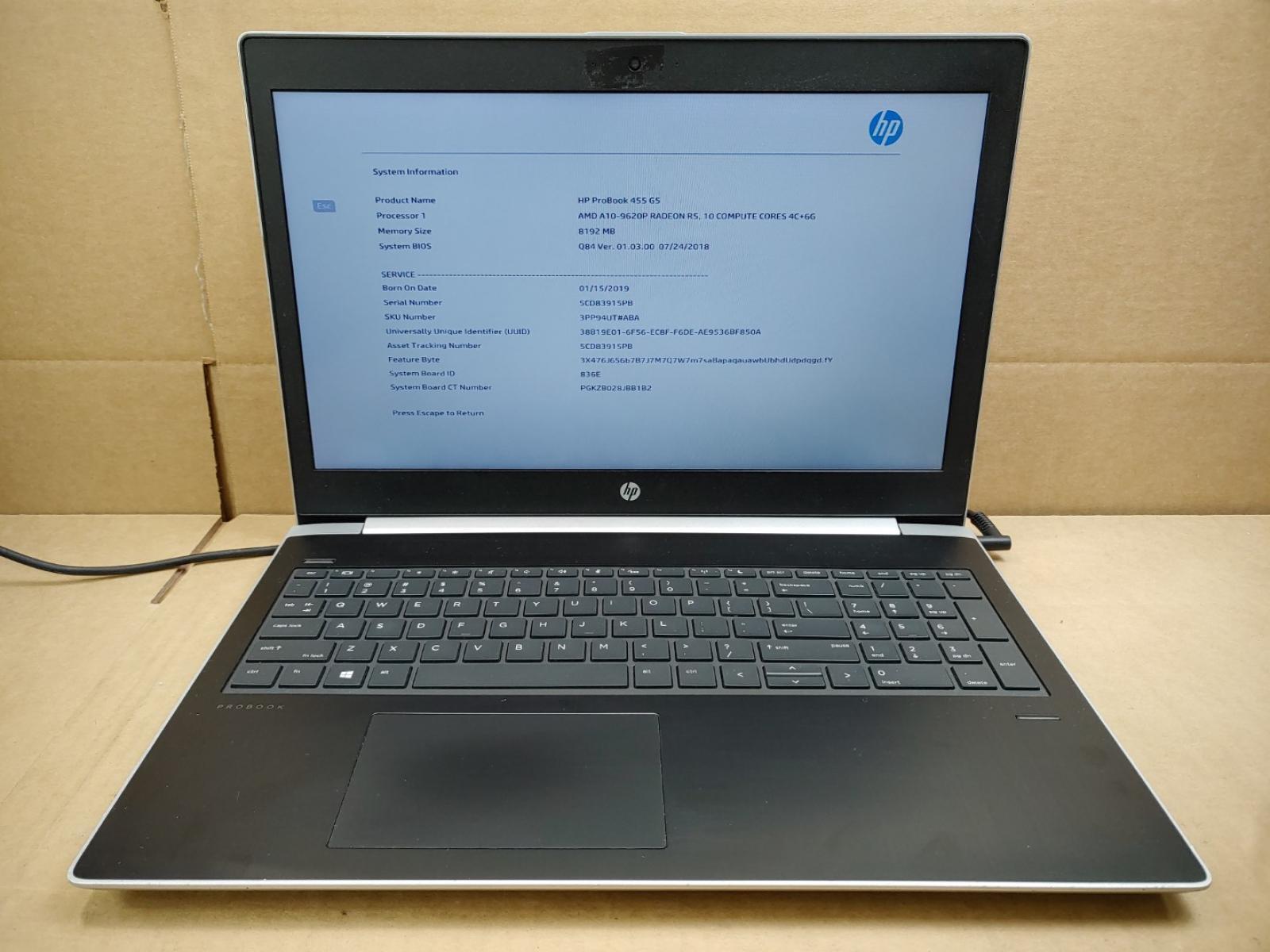HP ProBook 455 G5 15.6″ AMD A10-9620P✔ *NO RAM/NO HDD/NO AC* **READ**