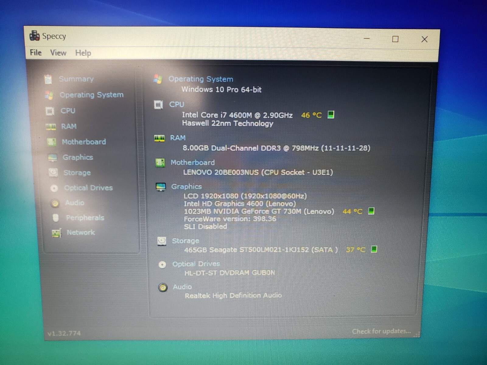 Lenovo ThinkPad T540p 500GB HD, 8GB RAM, Intel i7-4600M Nvidia Geforce 730M READ