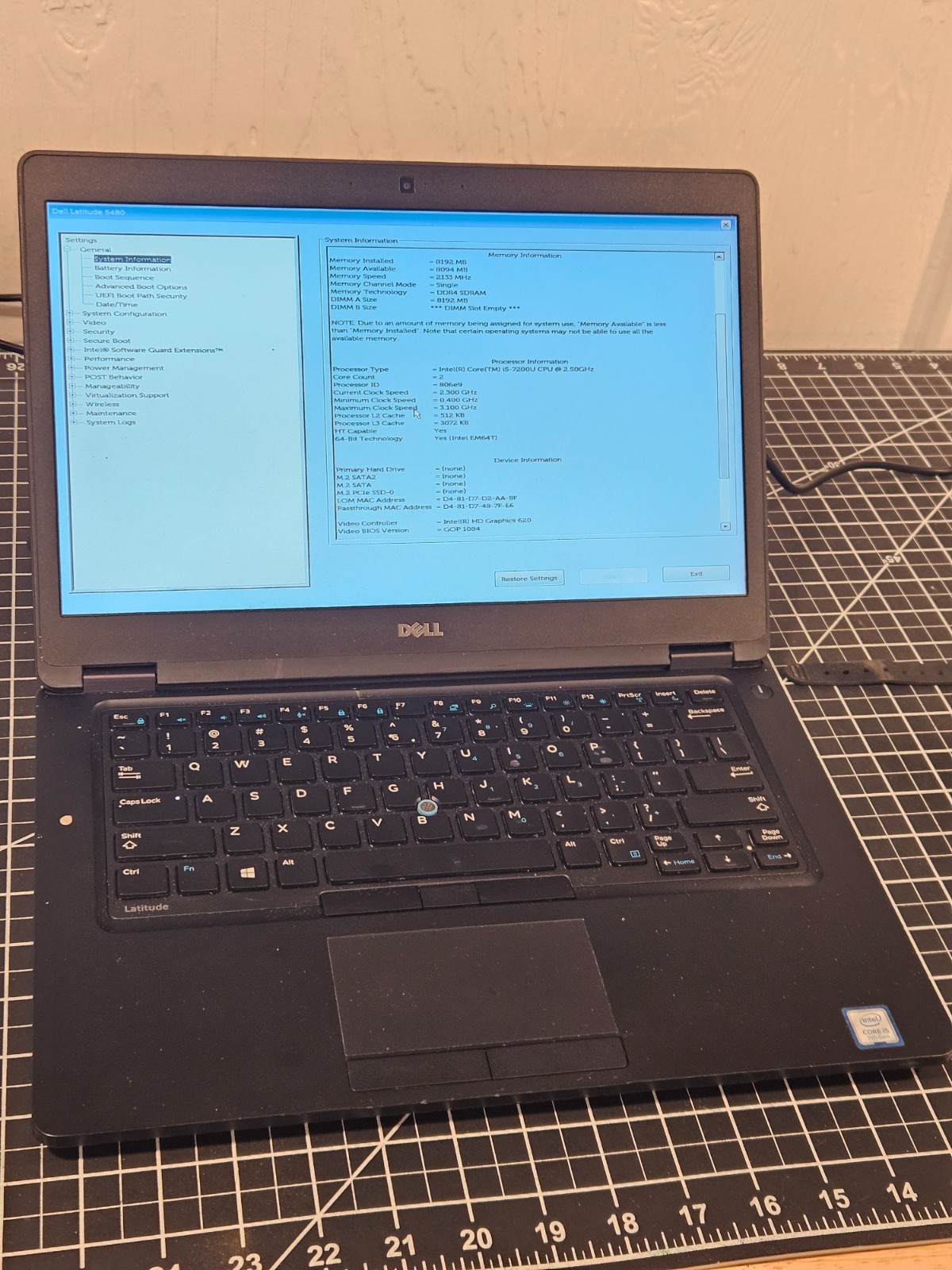 Dell Latitude 5480 14″ Core i5-7200U 2.5 GHz 8 GB DDR4 RAM No SSD No OS No AC