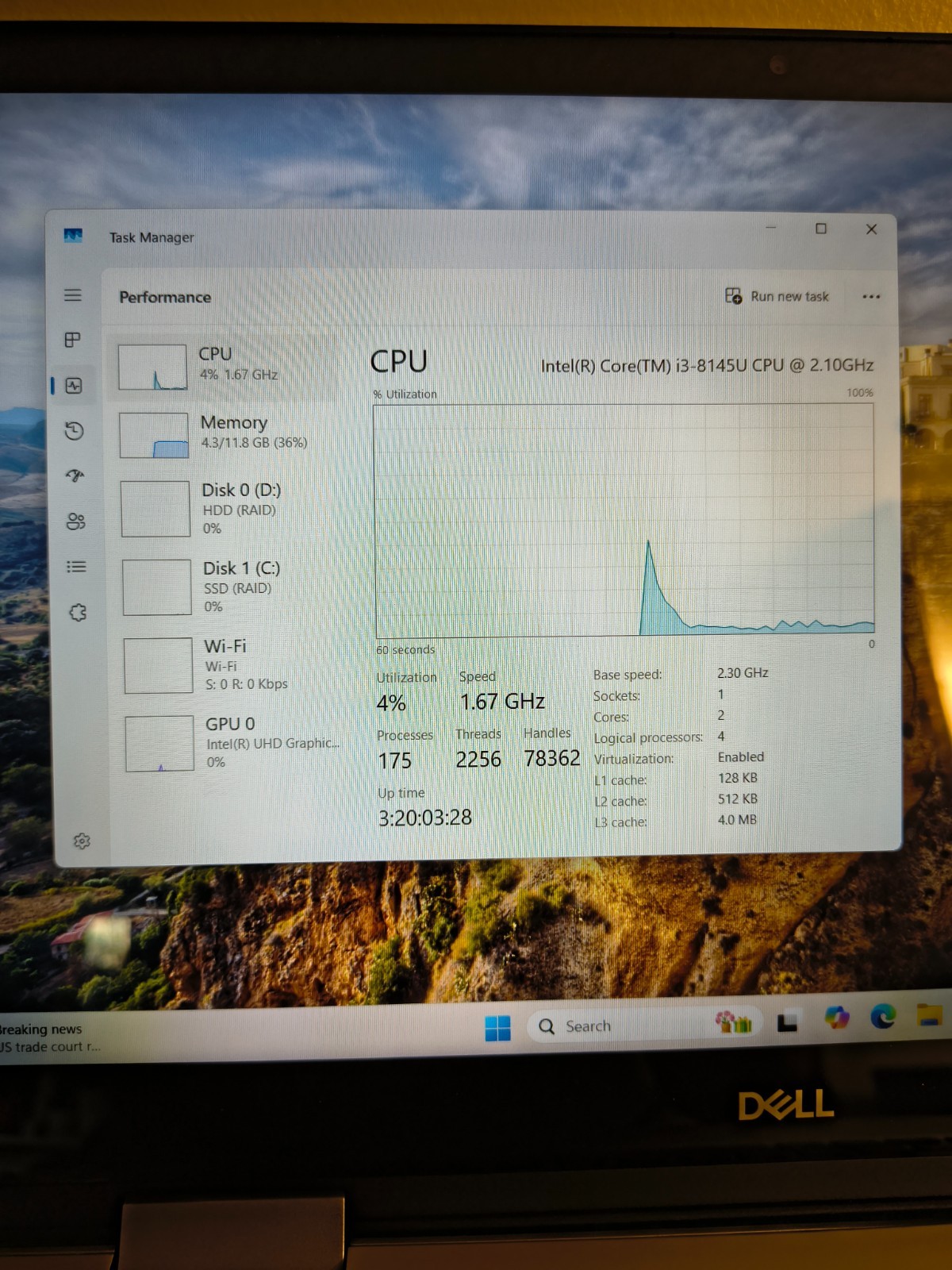 Dell Inspiron 15-5582 2in1 Core i3-8145u@2.1Ghz 12gb 256GB NVMe+1TB HDD Win11Hm