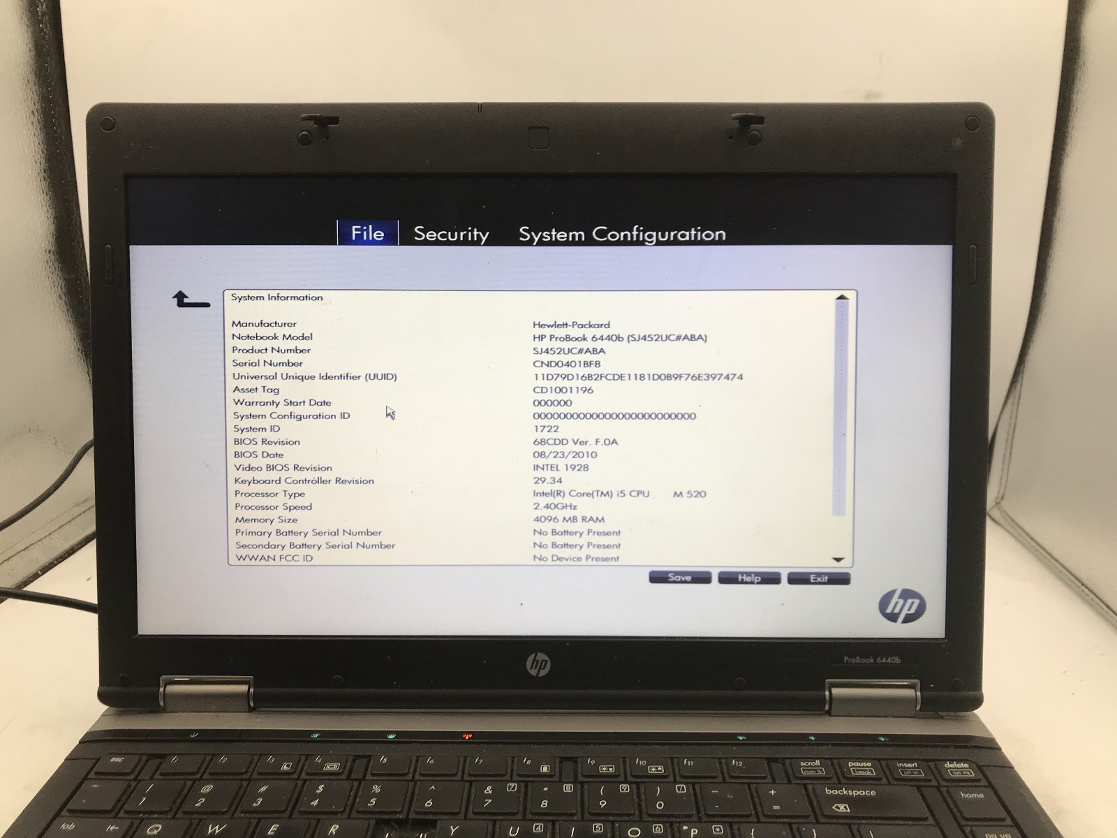 HP PROBOOK 6440B – BOOTS TO BIOS – INTEL I5 M520 – 4GB RAM -READ DESCRIPTION- BB