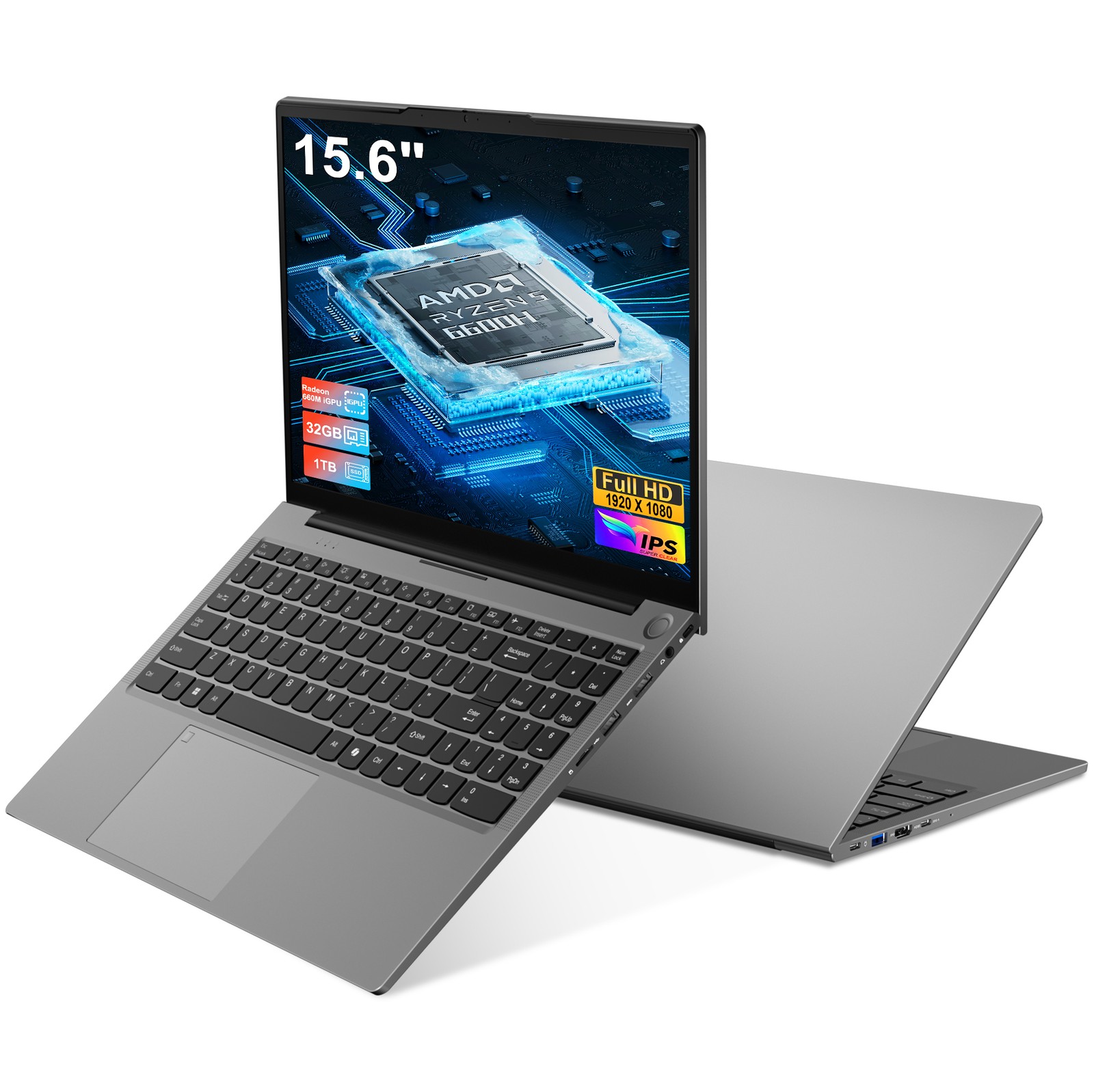15.6″ Gaming Laptop, 6-Cores AMD Ryzen 5 6600H 660M 6nm GPU, 32GB DDR5 1TB SSD