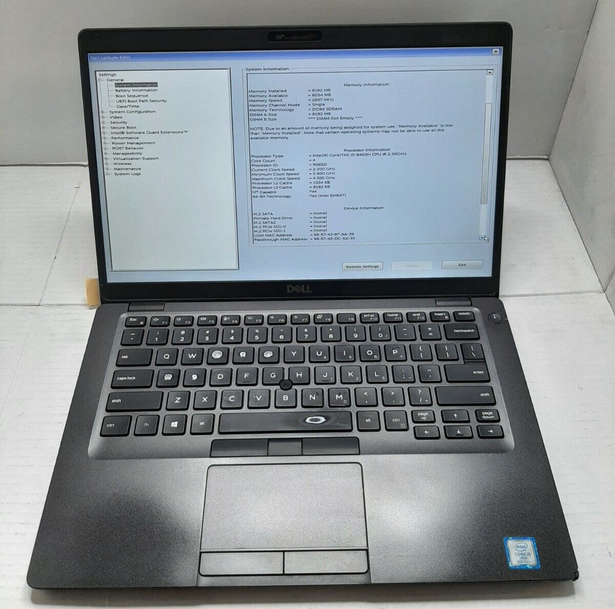 Dell Latitude 5401 14″ Laptop i5-9400H 8GB RAM NO SSD/OS/HDD. BOOTS! #97