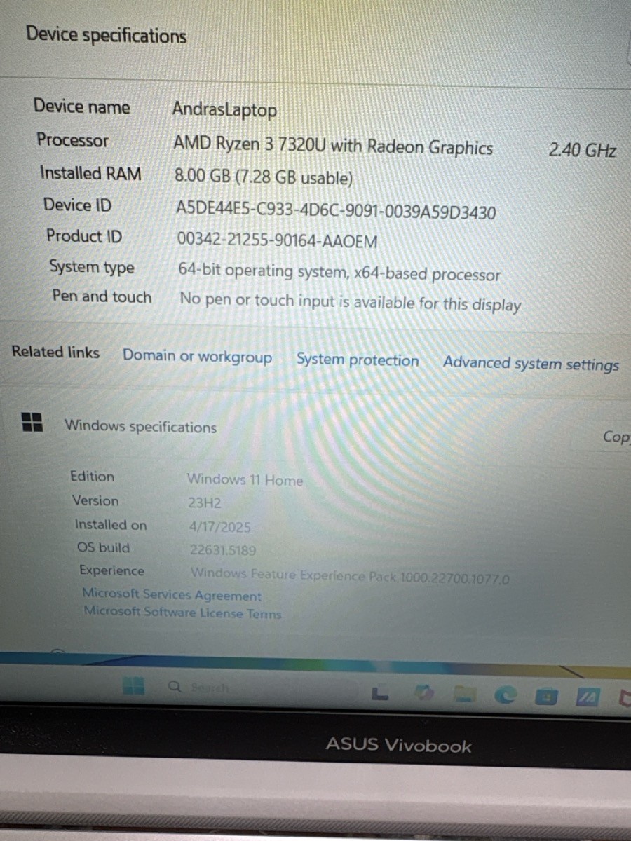 ASUS Vivobook Go 15.6” FHD Slim Laptop, AMD Ryzen 3 7320U 8GB Ram 47 (E14002362)