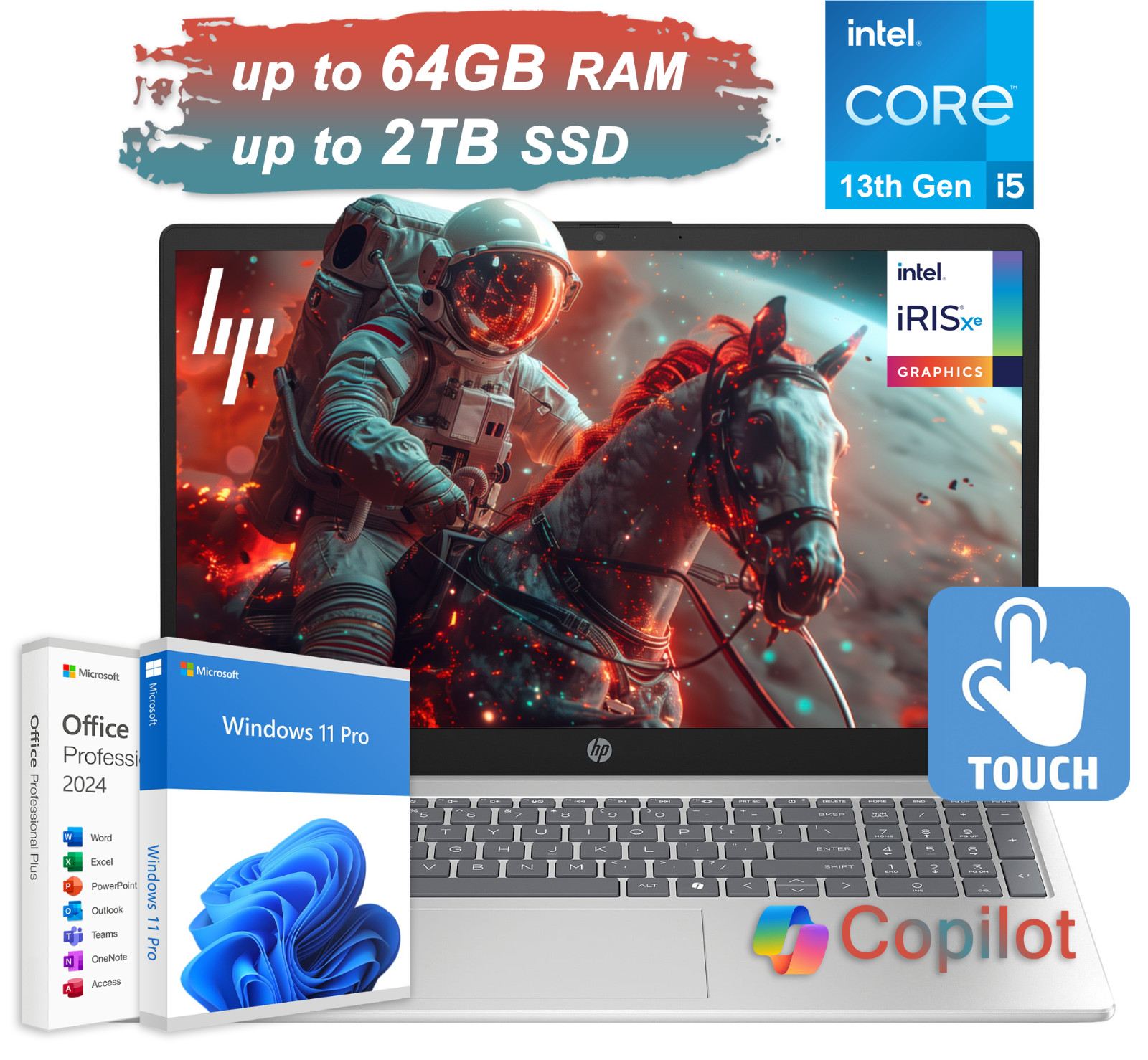 2026 HP Laptop Computer 15.6″ Touch 10-Core Intel i5 Up 64GB RAM 2TB SSD Win Pro