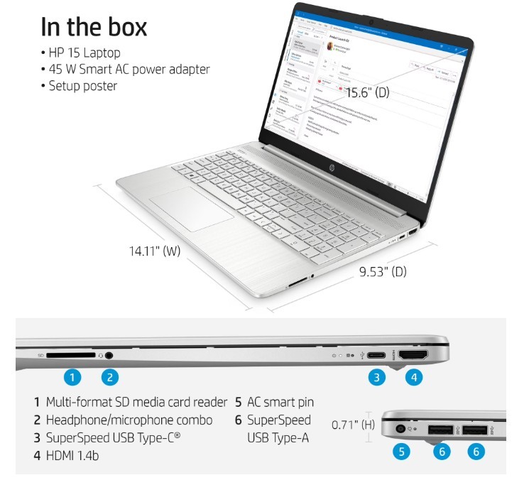 HP 15-DY2791WM 15.6” (256GB SSD Intel Core i3-1115G4 3GHz 8GB RAM) Laptop -…