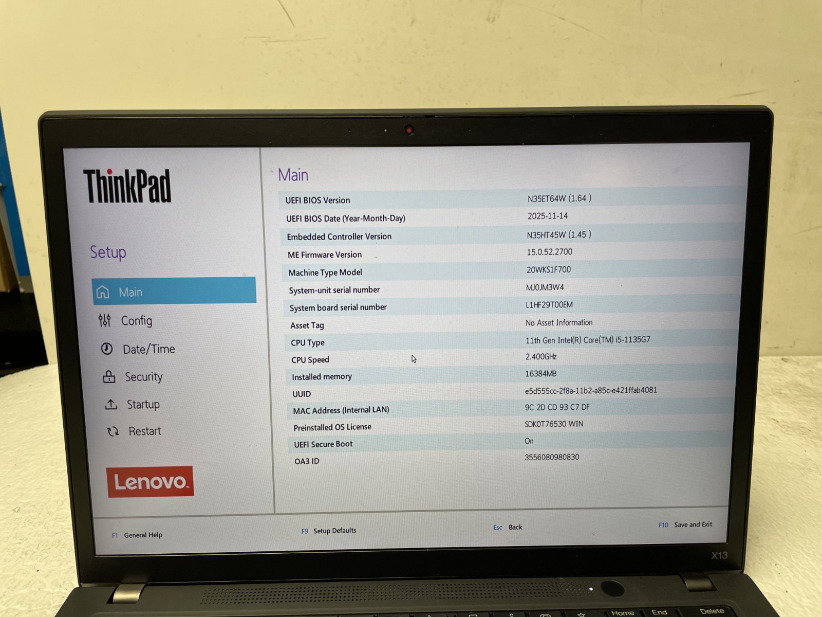 Lenovo ThinkPad X13 Gen 2 Intel i5-1135G7 @2.40GHz 16GB RAM NO SSD For Parts
