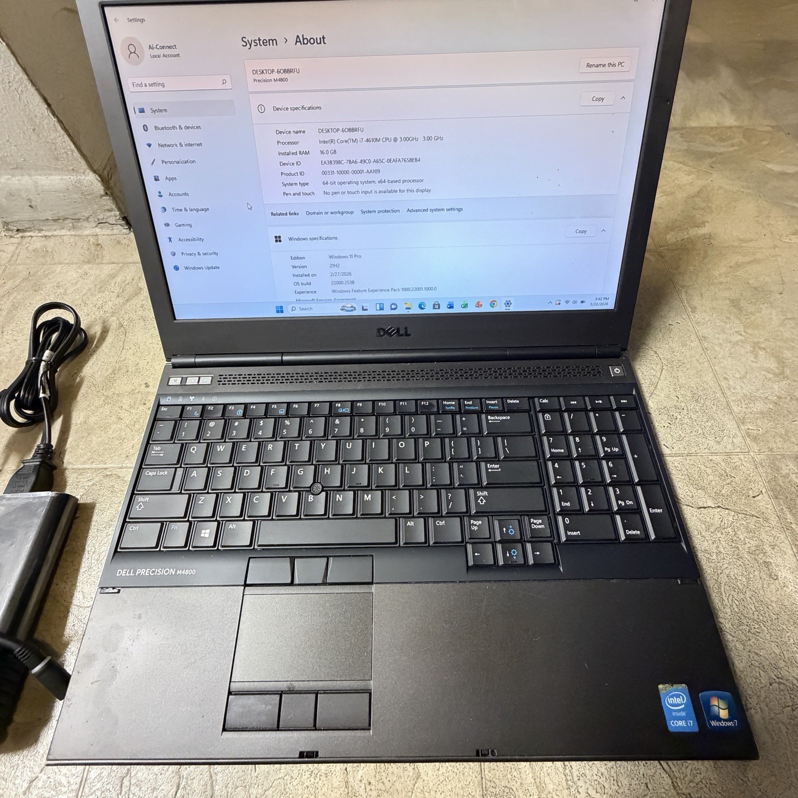 Dell Precision M4800 15″ I7-4800M-256GB+500GB -16GB / Windows 11 Pro 64bit