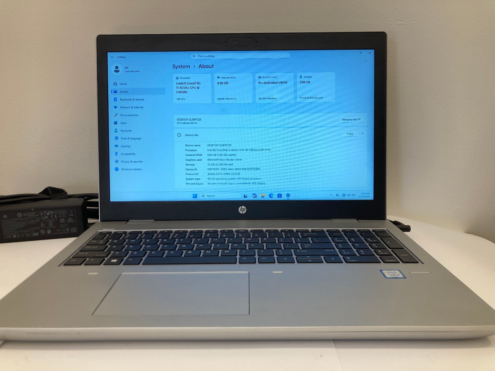 HP ProBook 650 G4 i5-8250U 3.4GHz Turbo, 256GB NVMe SSD, Windows 11 Pro Laptop