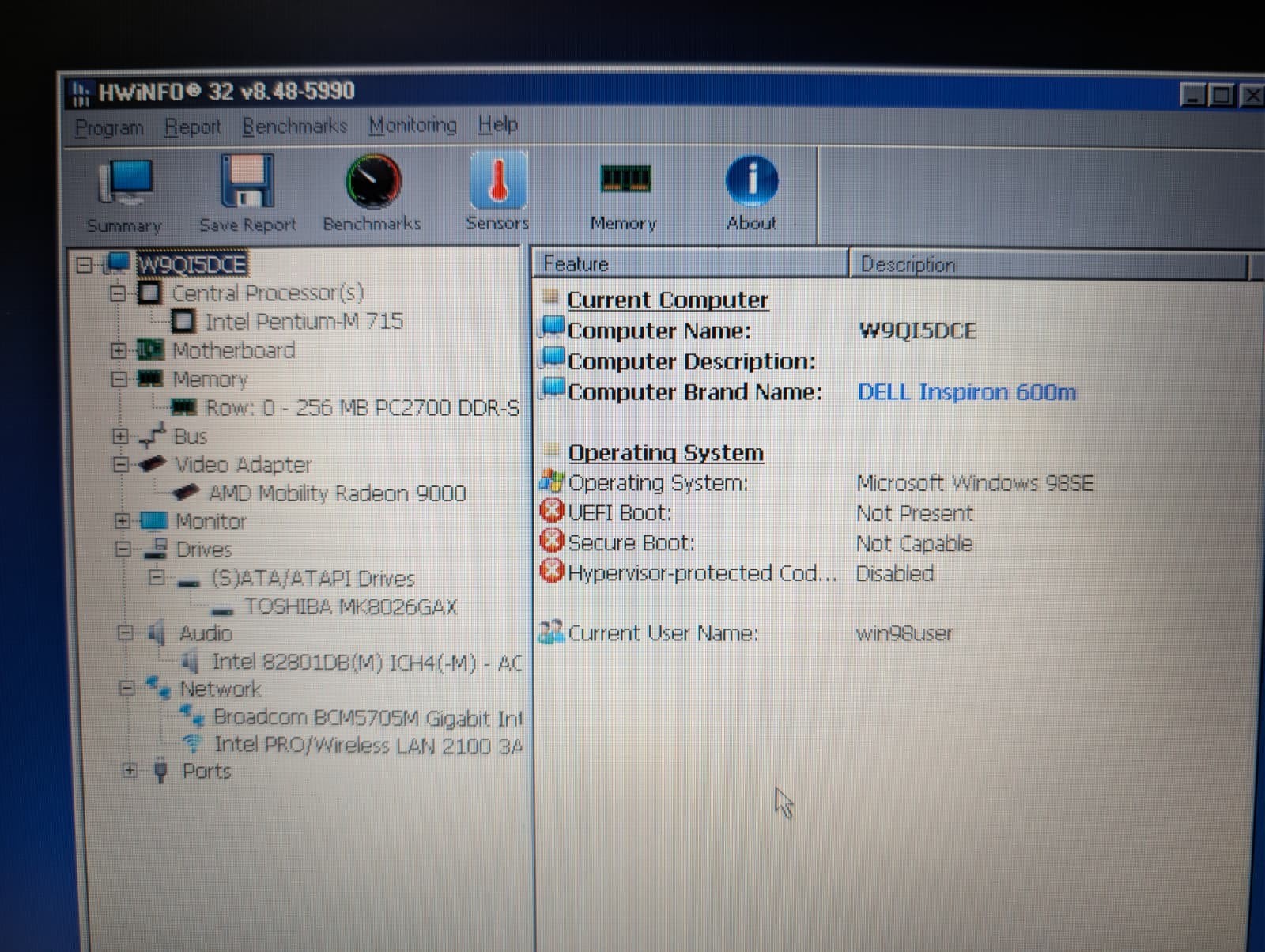 Dell Inspiron 600m | Pentium M 256MB RAM 80GB HDD | AMD Windows 98 SE DVD
