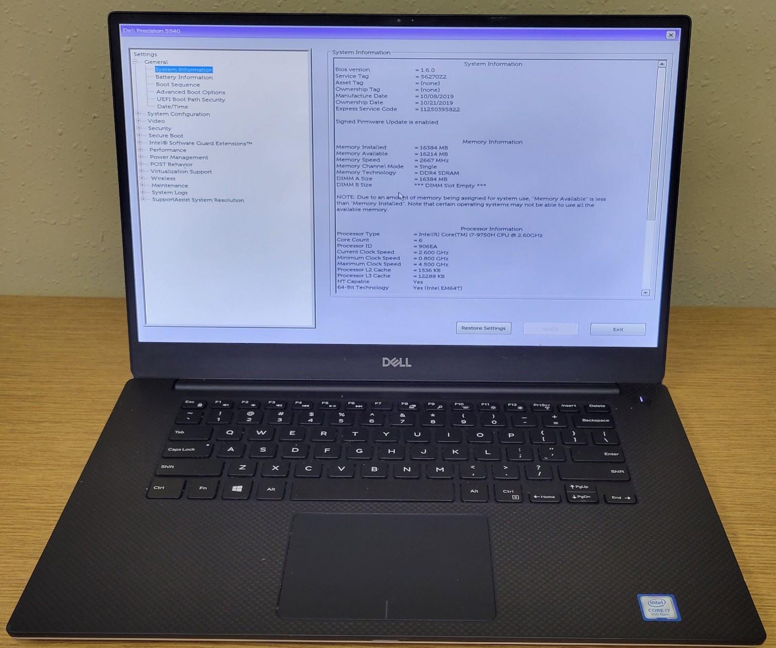 Dell Precision 5540 i7-9750H 2.60GHz 16GB 256GB NVMe Quadro T1000 No OS/SSD