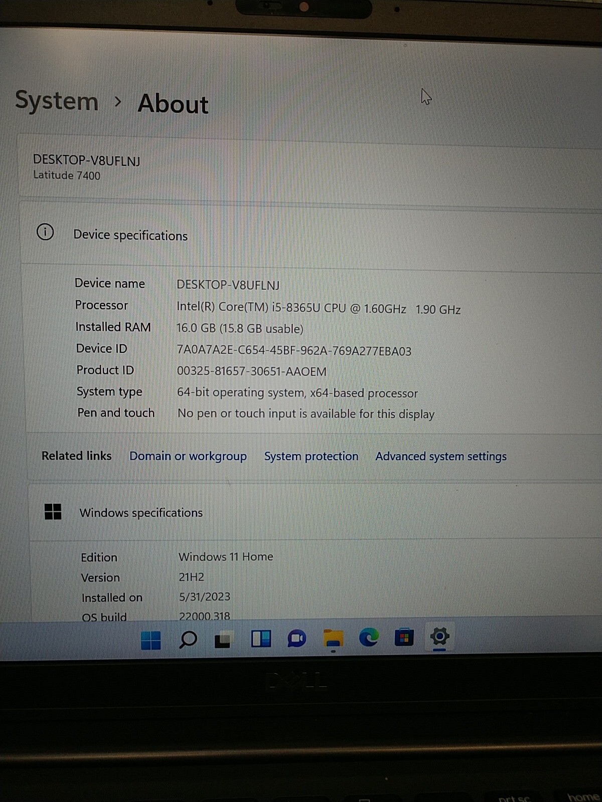 Dell Latitude 7400 14″ intel Core i5-8365U 1.60GHz 16GB RAM 256GB SSD BT Win 11