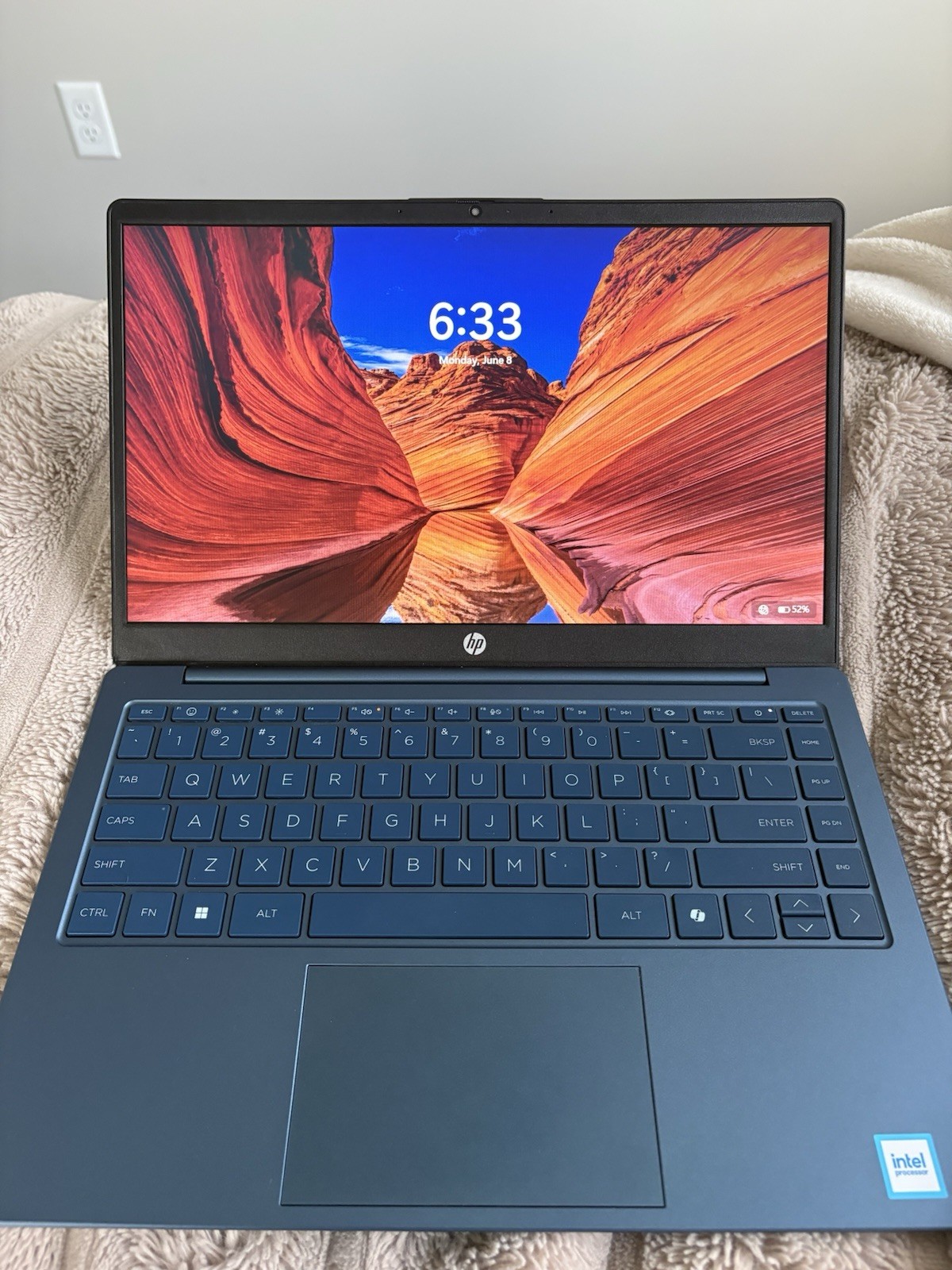 HP 14in Blue Laptop Notebook Intel Processor Windows Built-in Webcam Charger