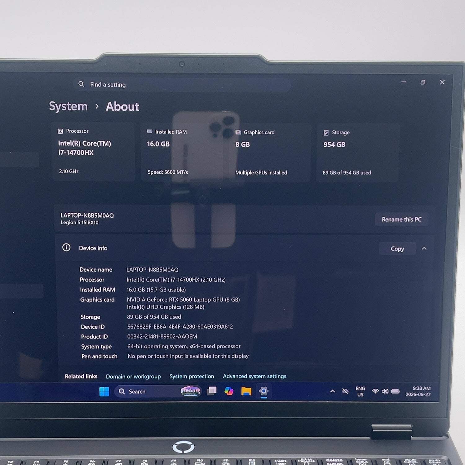 Lenovo Legion 5 15IRX10 15″ i7-14700HX 2.1GHz 16GB RAM 1TB SSD GeForce RTX 5060