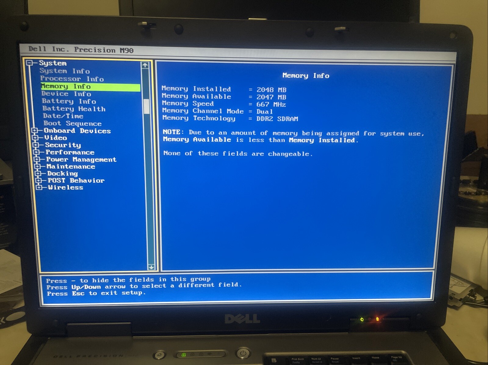Dell Precision M90 Laptop 2GB RAM – Boots to BIOS – AS IS
