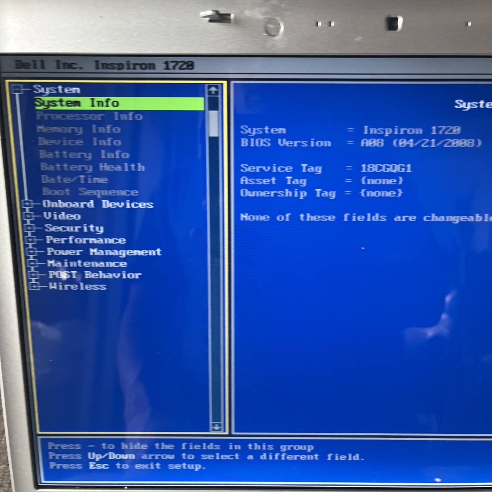 Dell Inspiron 1720 PP22X Intel Core 2 Duo 750MHz 1GB 17″ WXGA+ 1440×900 AS iS