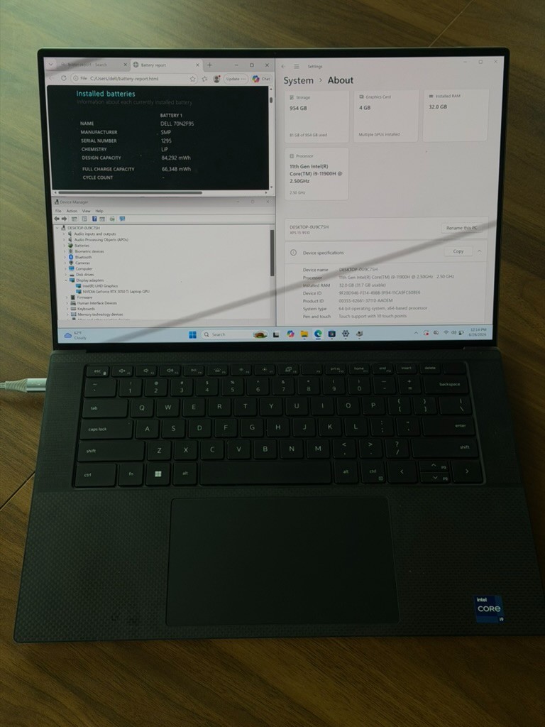 Dell XPS 9510 15.6″ 1TB , i9-11900H, 32GB RAM, NVIDIA 3050 Ti 4K Touchscreen