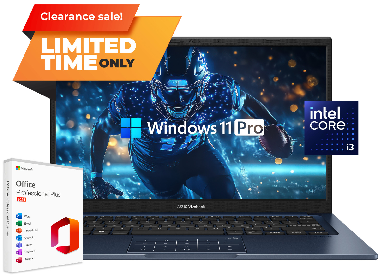 ASUS Vivobook 14 Laptop FHD 13th Gen Intel i3 12GB RAM 256GB SSD Lifetime office