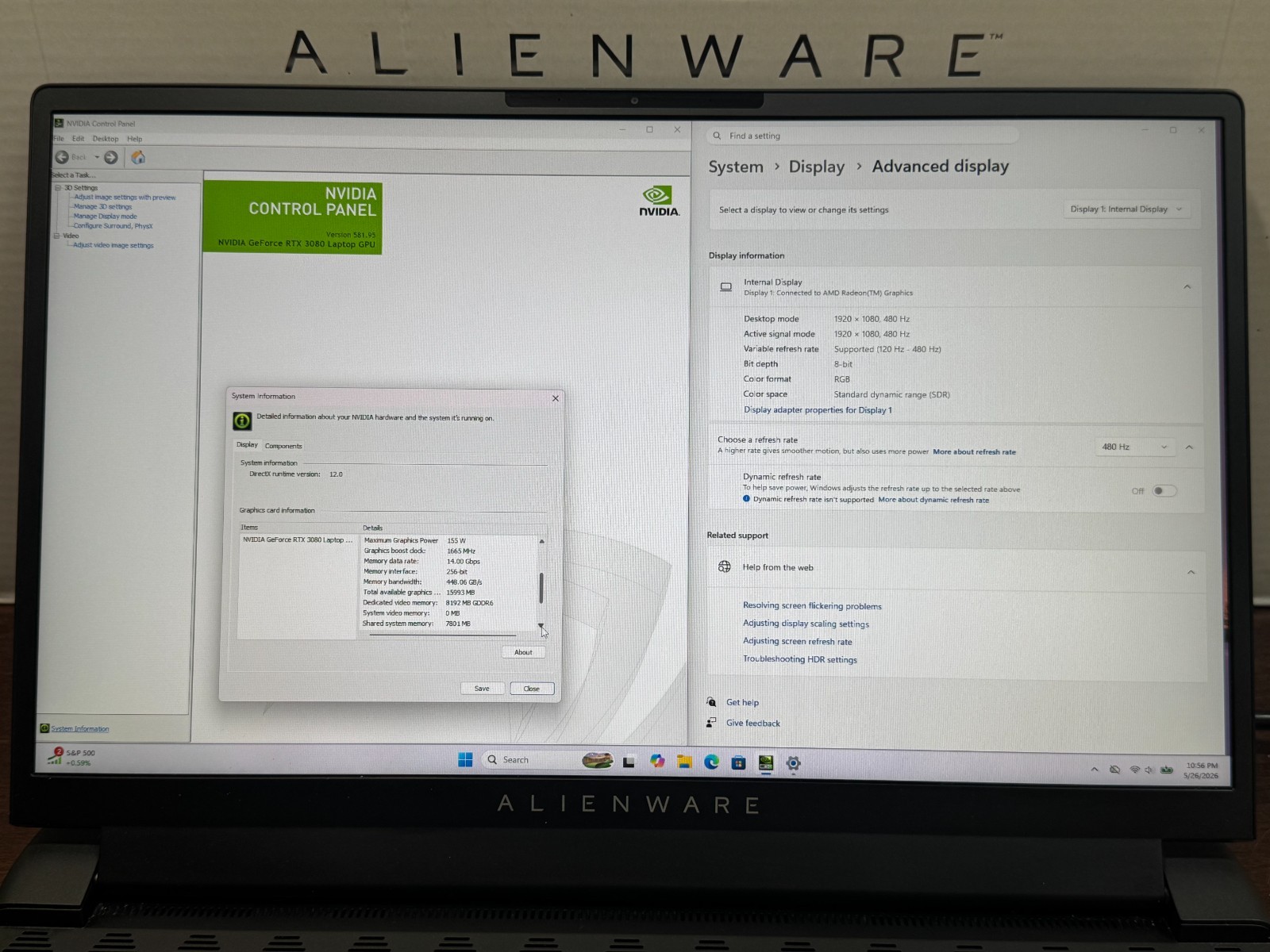 Alienware M17 R5 480Hz AMD Ryzen 9 6900HX 16GB 1TB/SSD RTX 3080 Gaming Laptop