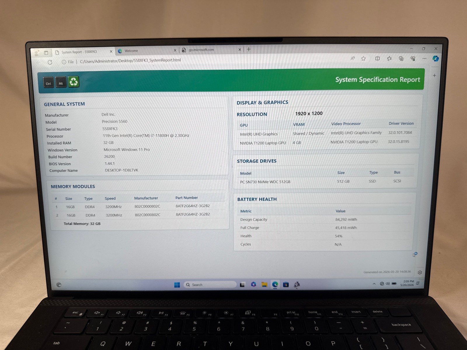 Dell Precision 5560 i7-11800H 2.3GHz 32 GB 512 GB 15.6″
