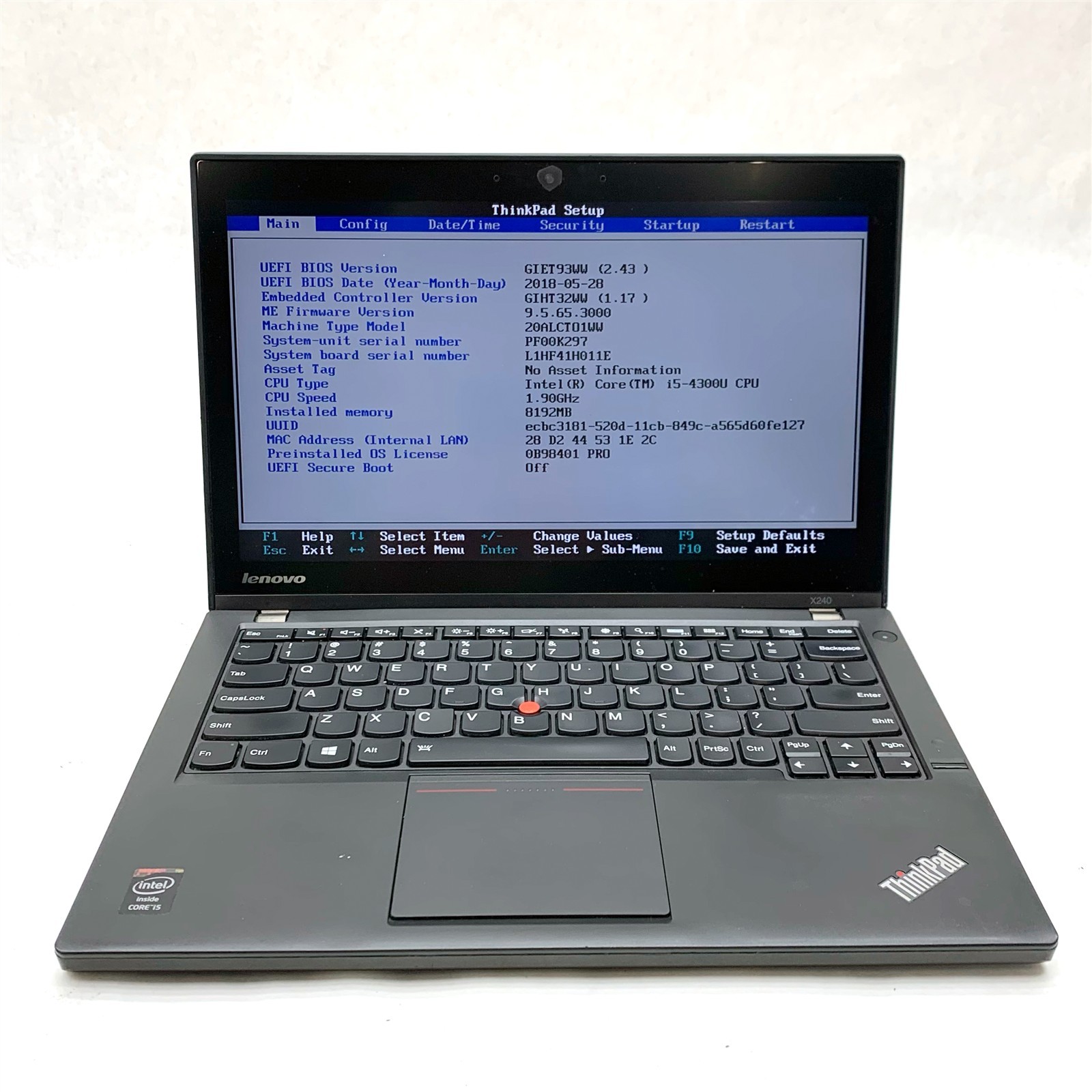 Lenovo Thinkpad x240 12″ Intel i5-4300U 1.90GHz 8GB DDR3 Boot Issue For Parts