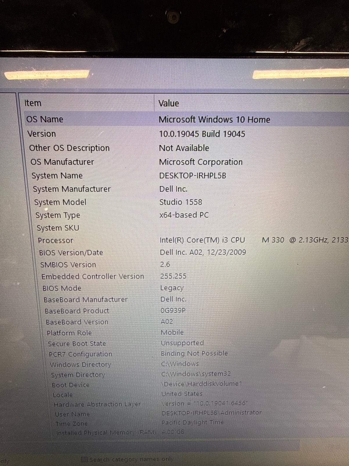 Dell Studio 1558 Intel Core i3 M 330 @ 2.13GHz 4 GB 320 GB 15.6″
