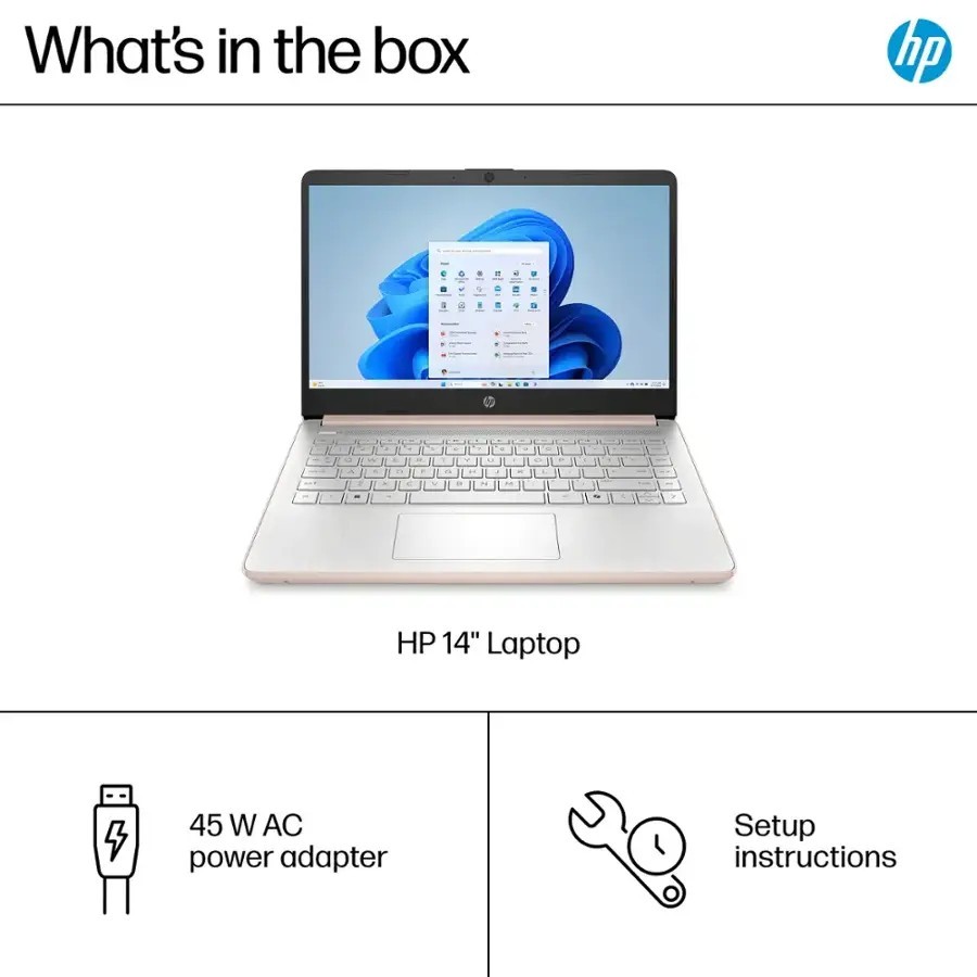 HP 14″ Student Laptop, Intel N150, 16GB RAM, 192GB Storage, Win11 Pro, Rose Gold