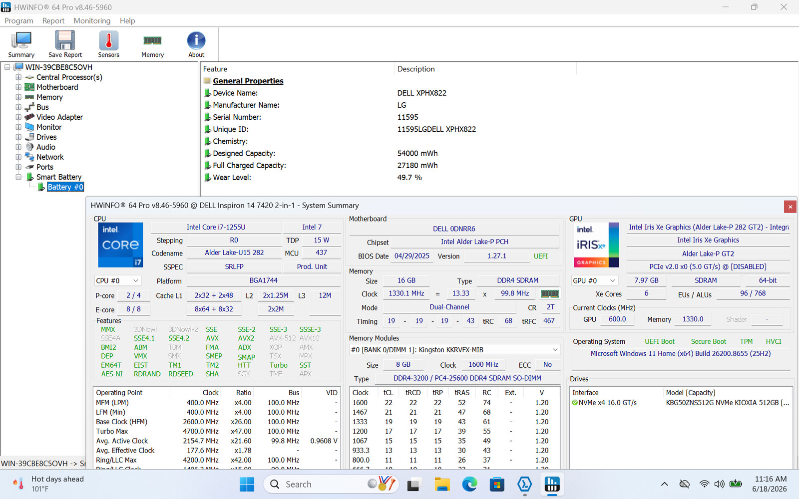 Dell Inspiron 14 7420 2-in-1 14″ FHD+ Touch I7-1255U 512GB 16GB W11 *READ*