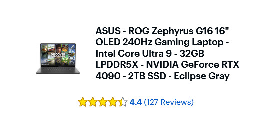 ASUS – ROG Zephyrus G16 16″ OLED 240Hz Gaming Laptop – Intel Core Ultra 9 – 32GB