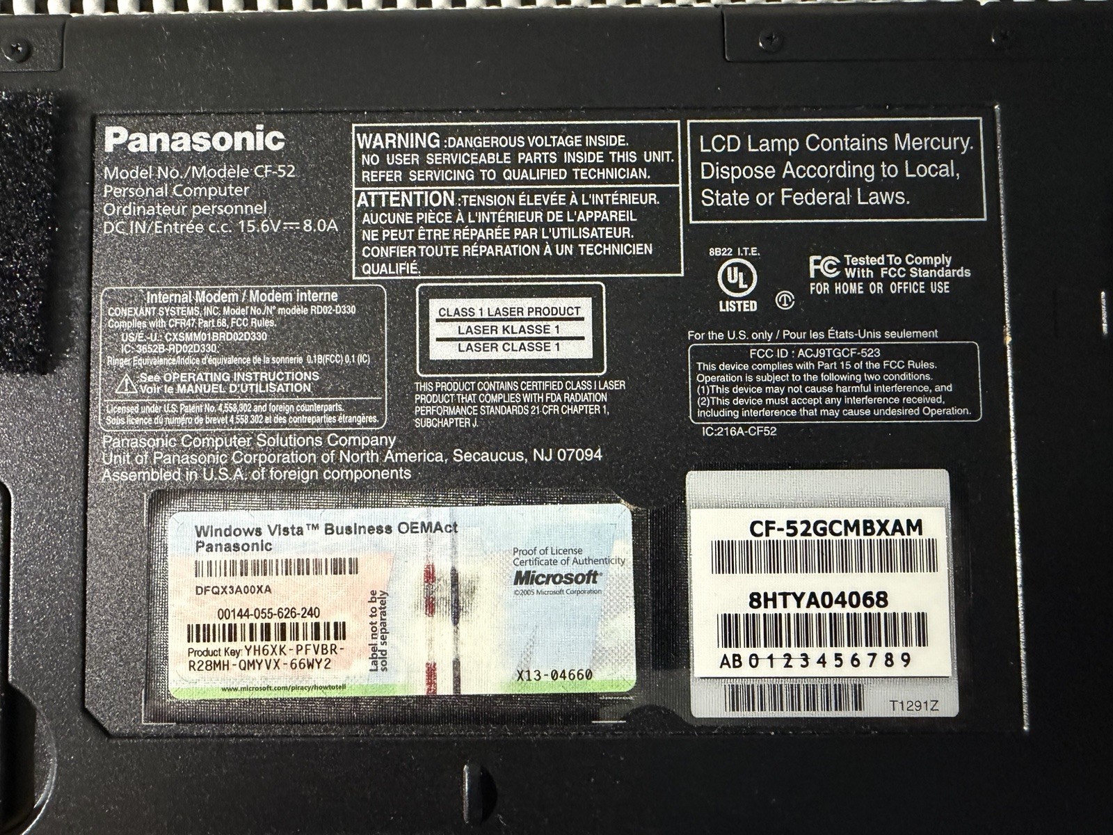 Panasonic Toughbook CF-52 Core 2 Duo P8400 2.26GHz 4GB 250GB SSD LTE WINDOWS 10P