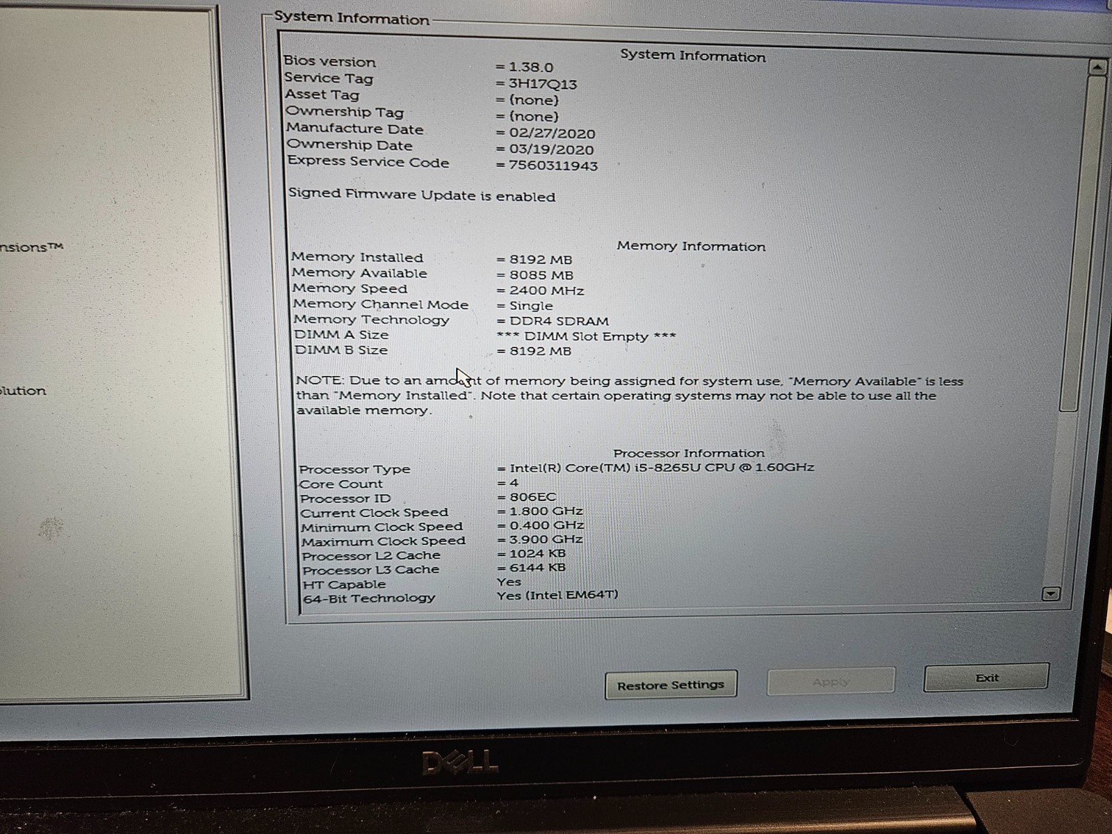 Dell Latitude 7400 14 inch 256GB ssd Intel Core i5 8th Gen 1.60GHz 8GB ram win11