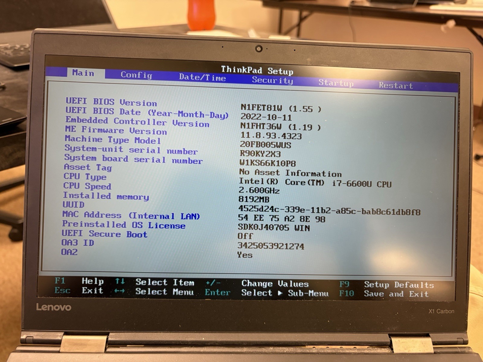 Lenovo ThinkPad X1 Carbon 6th Gen 14″ Intel i7 8GB RAM 256 SSD WITH CHARGER