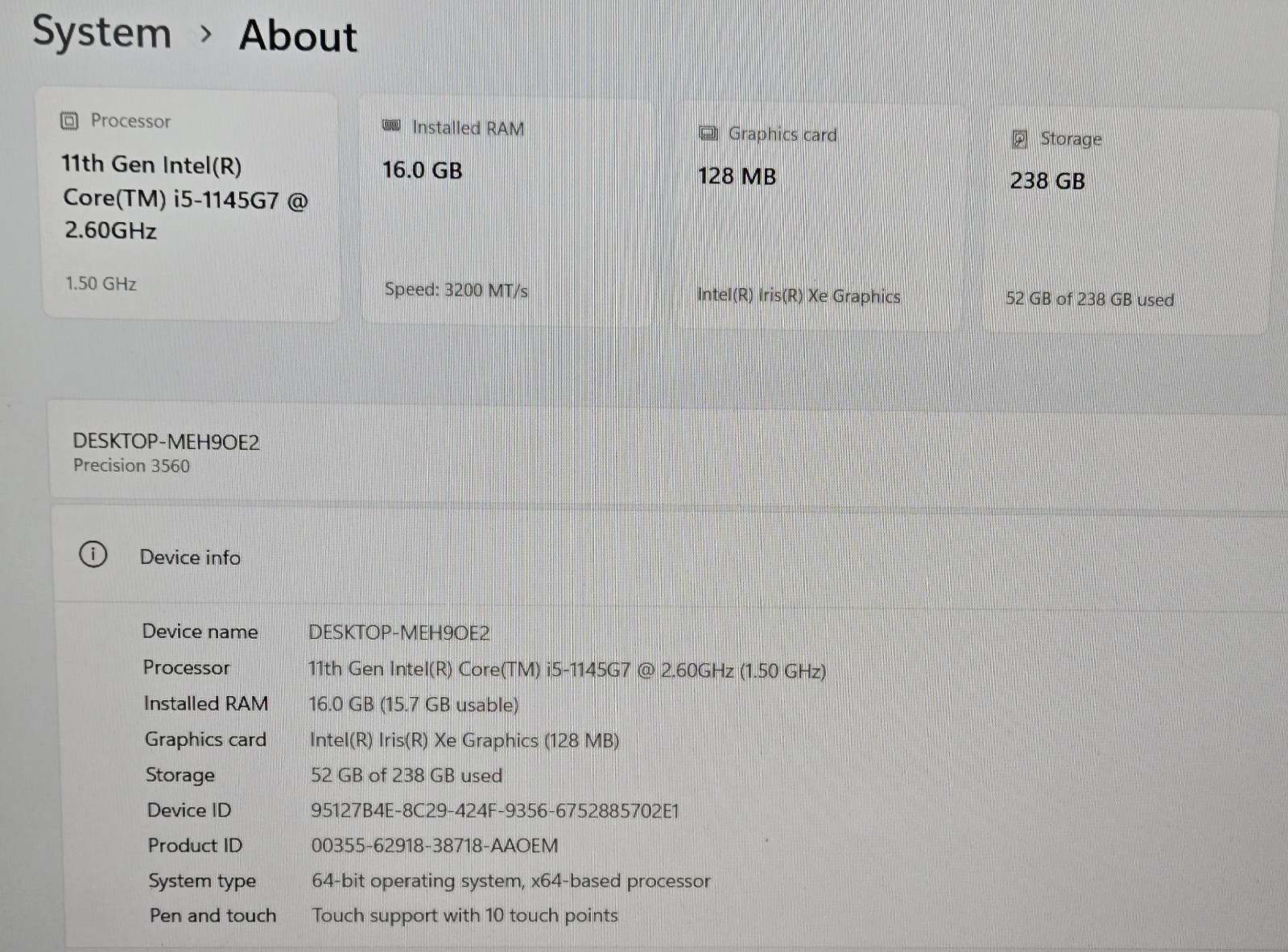 Dell Precision 3560 15″ | Intel i5-1145G7| 16GB RAM|256GB SSD|Touch| Win11Pro A1