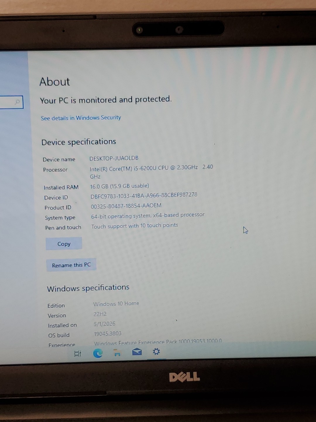 Dell Inspiron 15 5000 series laptop 6200u I5 2.3 16gb Ram 256gb Ssd Win 10h Nice