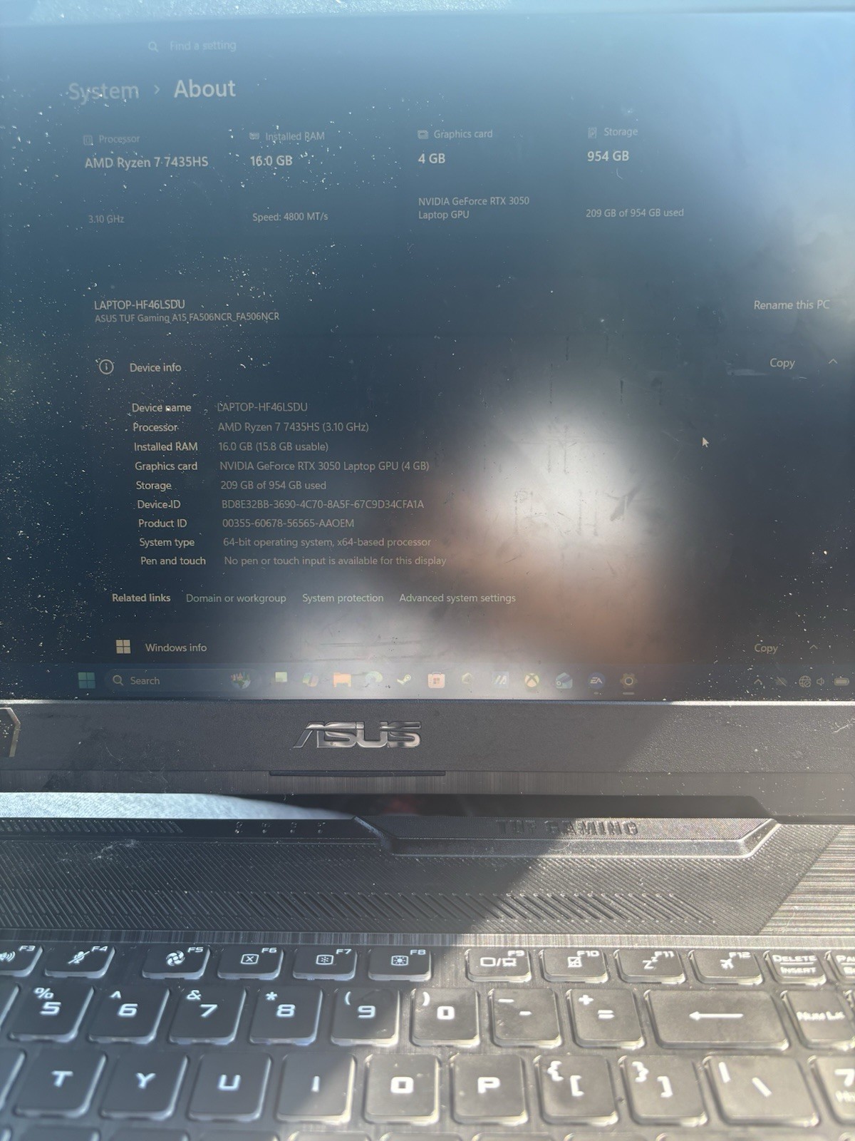 ASUS TUF Gaming A15 15.6″ Ryzen 7 16GB RTX 3050 954GB SSD Win11 144Hz