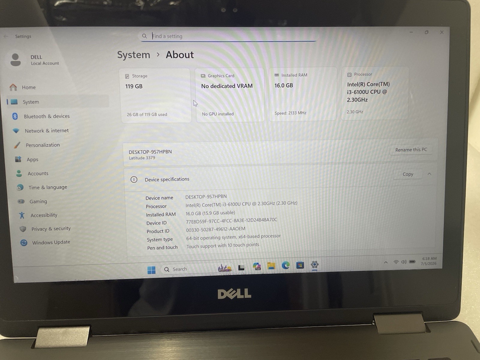 Dell Latitude 3379 2in1 128gb Nvme Win 11 i3-6100u 2.30ghz 16gb RAM Touchscreen