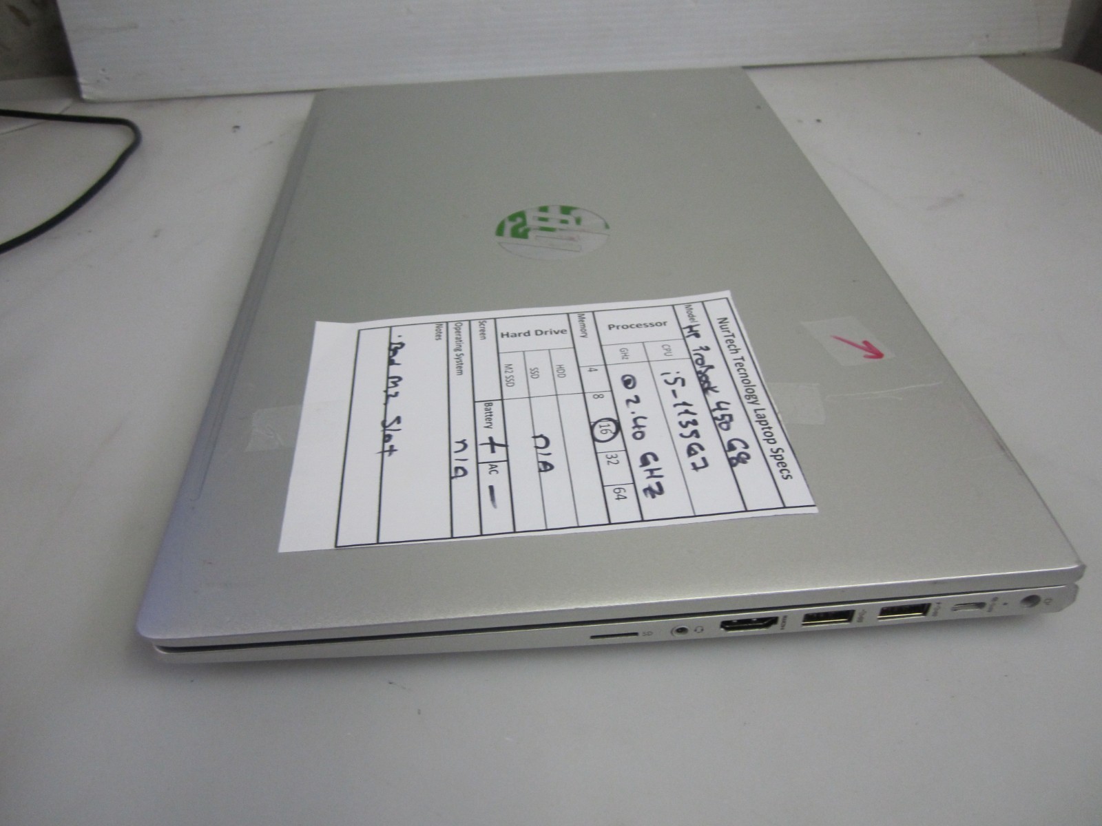 HP ProBook 450 G8 i5-1135G7 2.40GHz 16GB NO HDD/AC/BTRY/OS BAD M2 SLOT