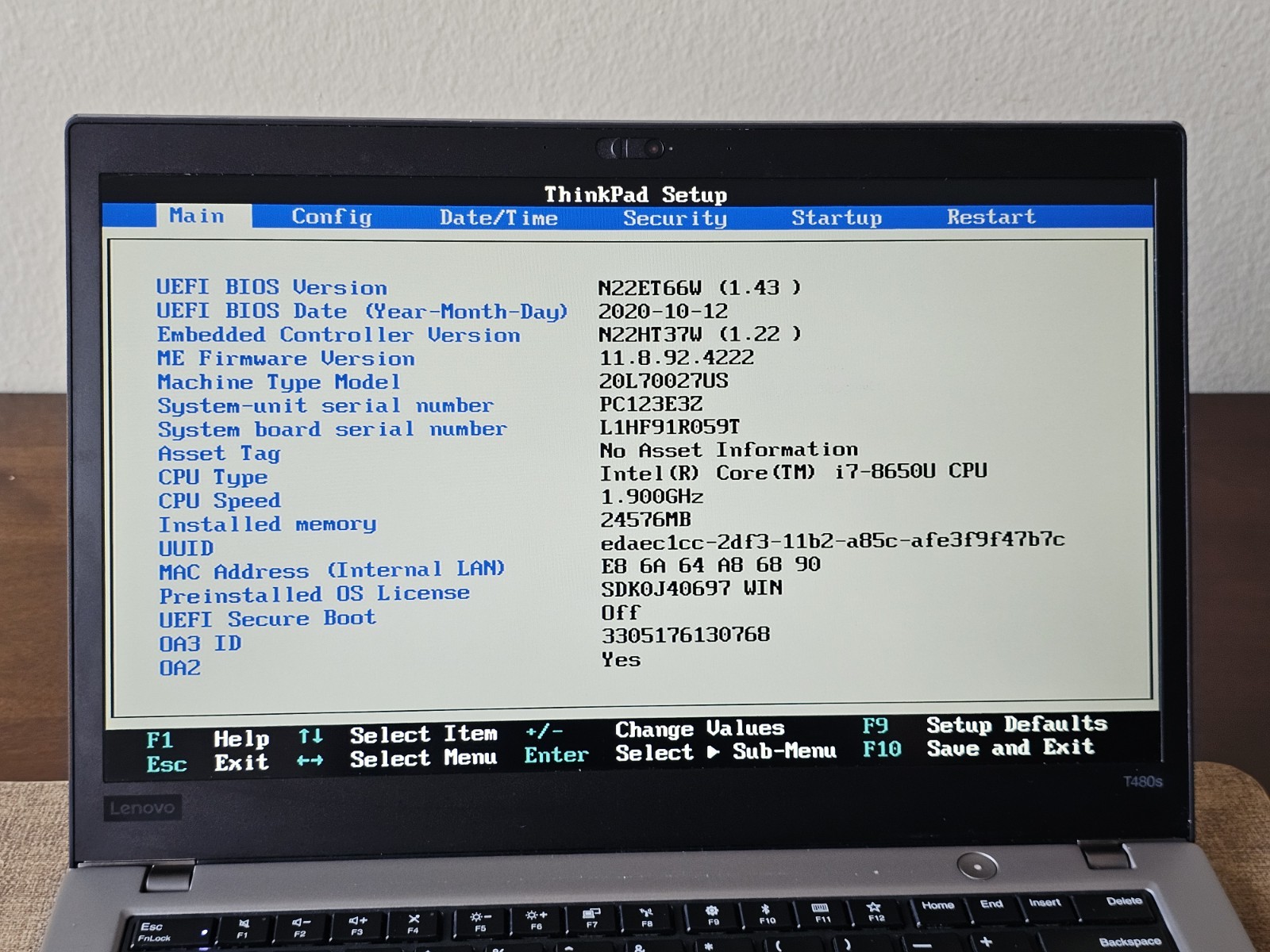 Lenovo ThinkPad T480s, Intel i7-8650U Quad Core / 24GB RAM/ 512 GB SSD, W11 Pro