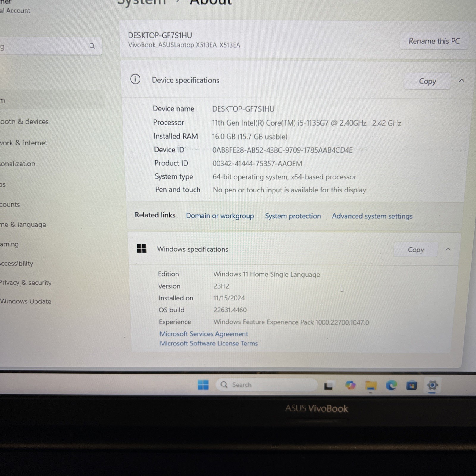 Asus Vivobook 15 F513E 15.6″ i5-1135G7 2.4GHz 16GB RAM 256GB SPANISH KEYBOARD