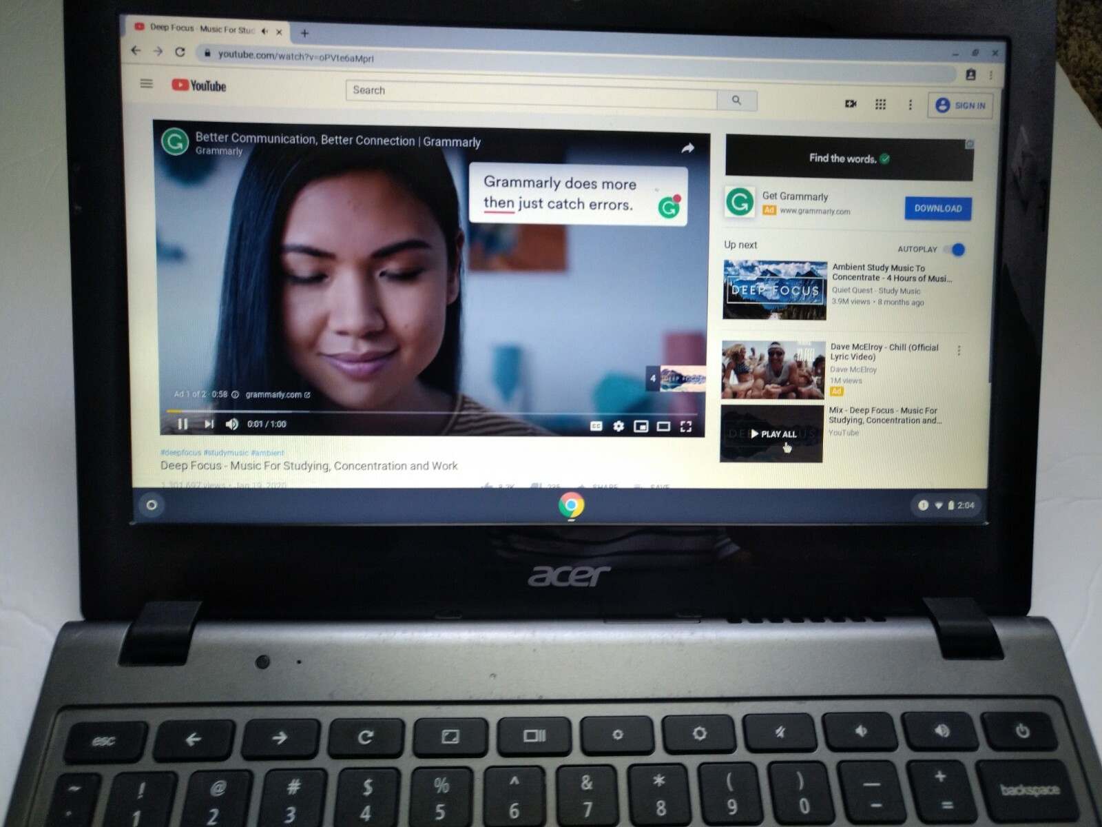 ACER CHROMEBOOK C720 laptop. Intel celeron processor. 2 gb ram. 16 gb ssd. 