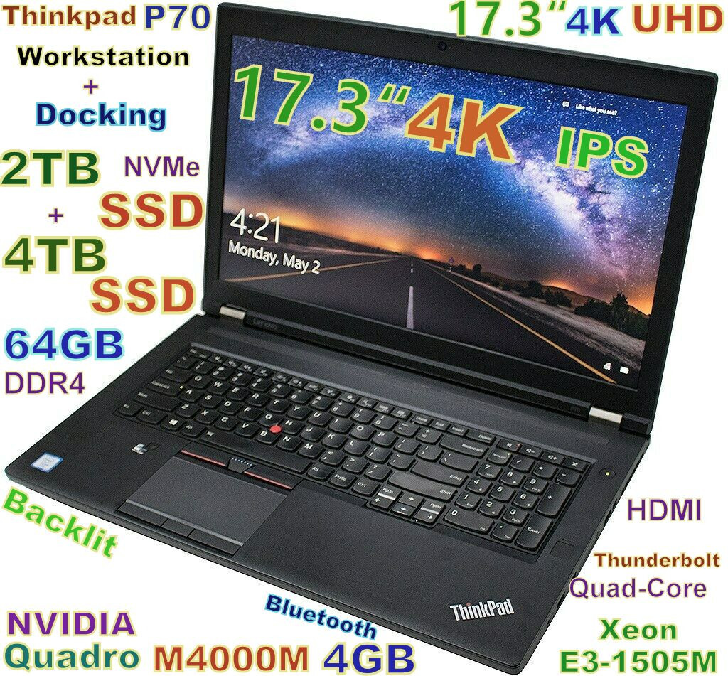 Workstation Thinkpad P70 XEON FAST 6TB SSD 64GB 17.3 4K UHD M4000M + DOCKING